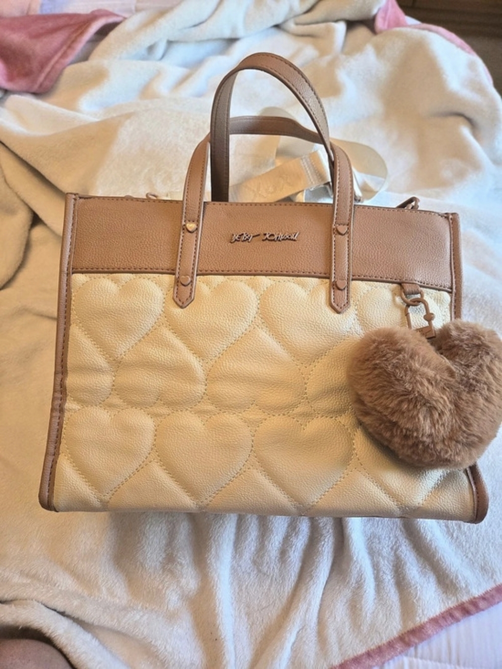 NWOT Betsy Johnson Rose/Cream Crossbody Handbag 13×10 With Adjustable Strap